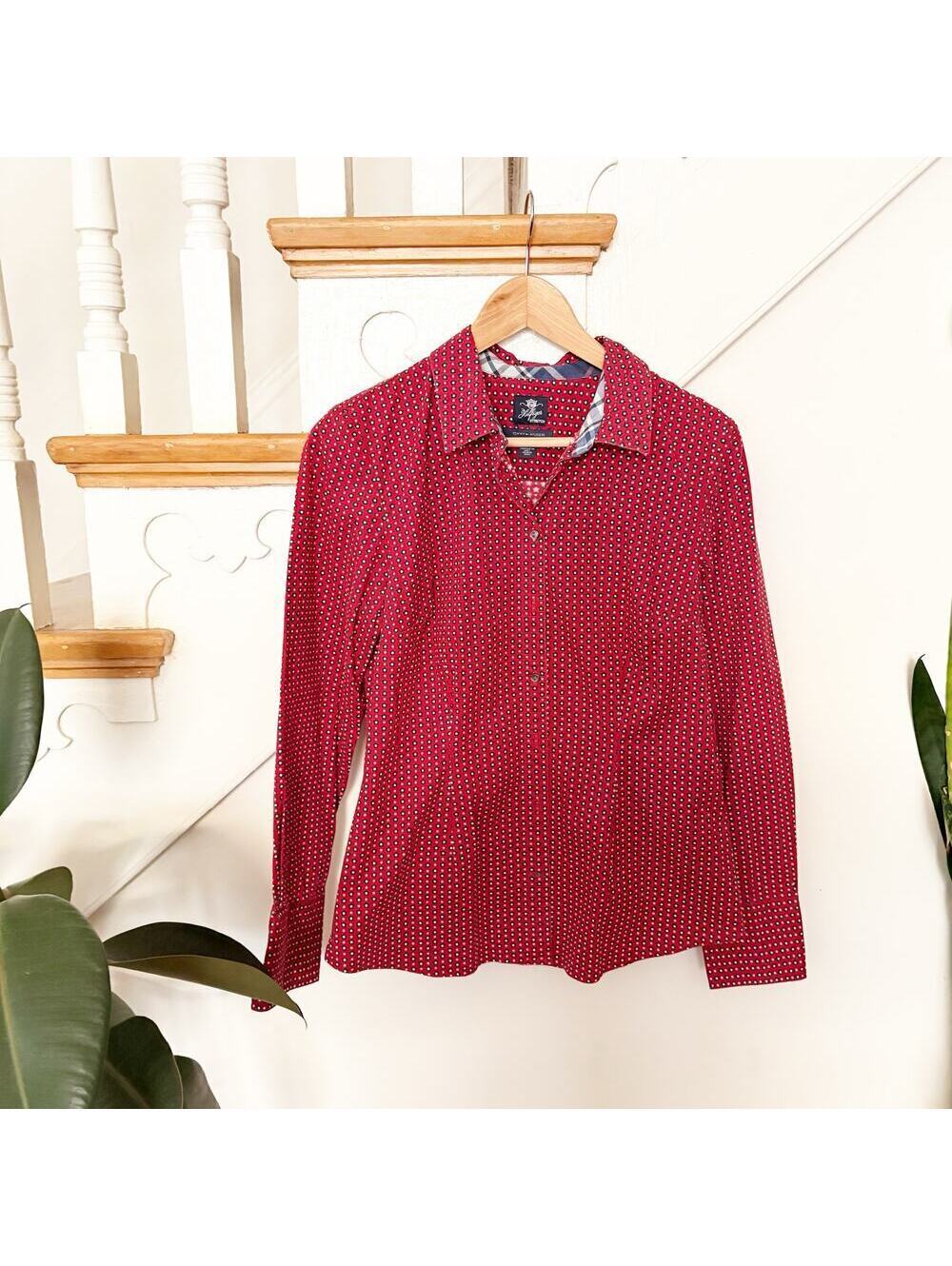 Tommy Hilfiger Red Print Stretch Shirt Long Sleeve Button Down Collared Size M